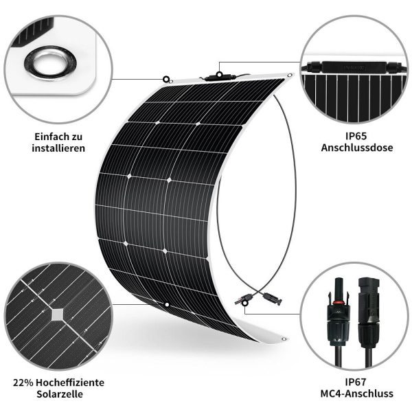 Dokio Solarpanel 100W 200W 400W Flexibel Kit fur Wohnmobil Batterie Haus Boot