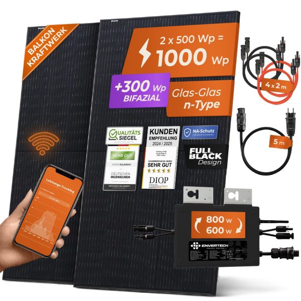 Balkonkraftwerk 1000W Komplettset Solaranlage Steckdose