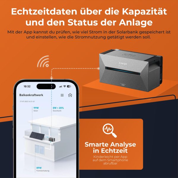 Balkonkraftwerk mit Speicher All in One 2000 Wp / 800 Watt 3,2 kWh Anker Solix 2 Pro